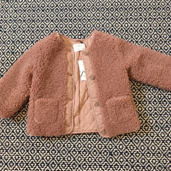 NWT Zara Toddler Girls pink dusty rose sherpa jacket - Picture 1 of 4